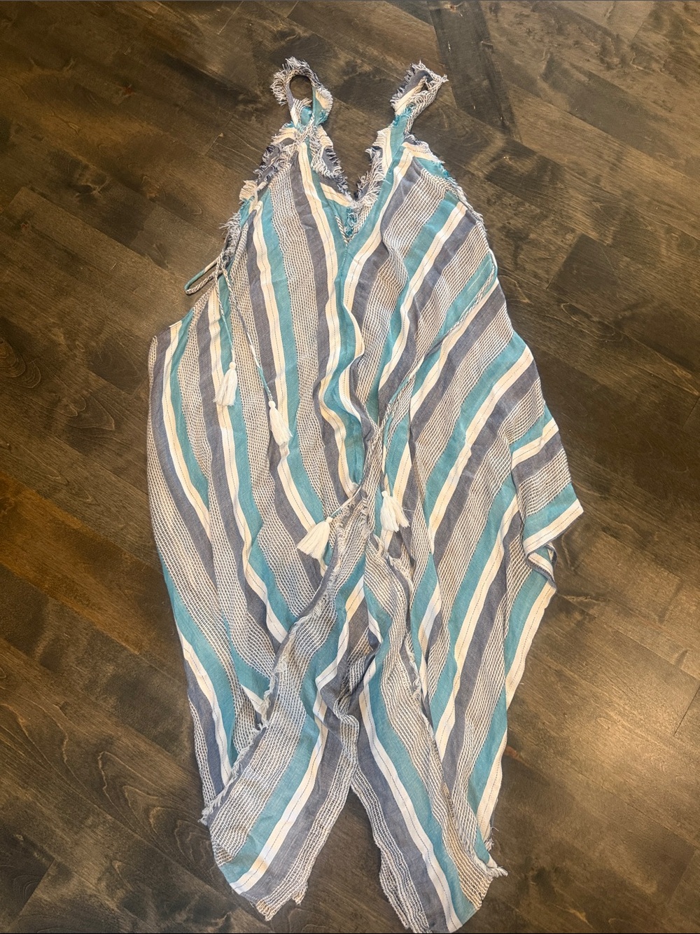 Surf Gypsy Blue Teal White Striped Swim Coverup